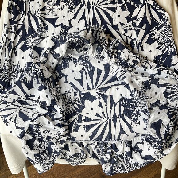 CW Classics Women Midi Dress L Navy Floral Shift Ruffle Short Sleeve - Picture 7 of 9